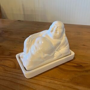 Gama-Go White Ceramic Buddha Covered Butter Dish